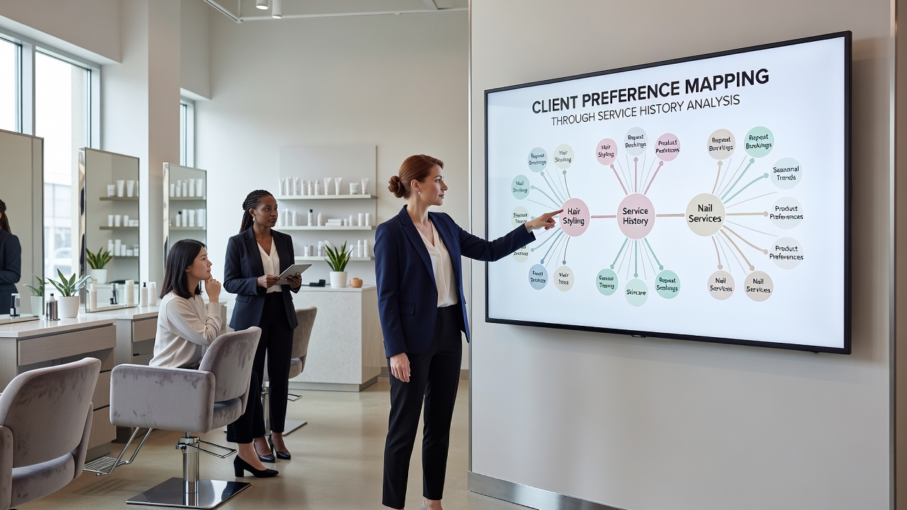 Data dashboard displaying aggregated client preference clusters from multiple independent salons
